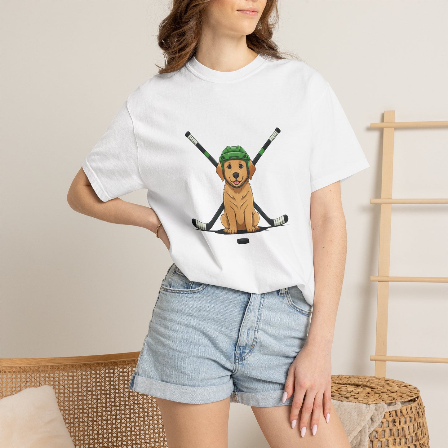 Ice Hounds Golden Retriever (Green Helmet) Hockey Tee