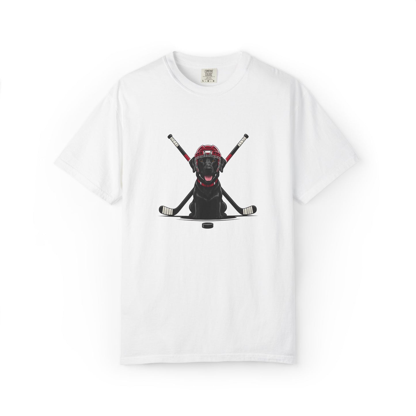 Ice Hounds Black Labrador (Red Helmet) Hockey Tee