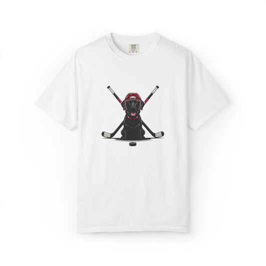 Ice Hounds Black Labrador (Red Helmet) Hockey Tee