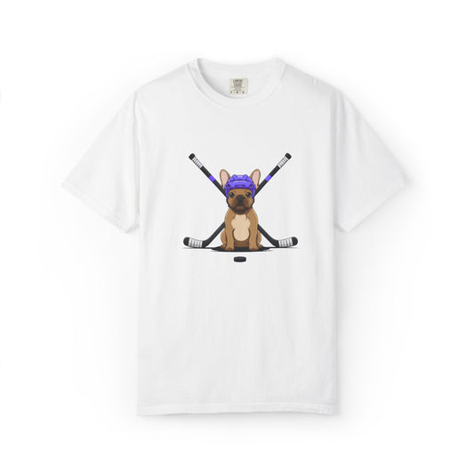 Ice Hounds French Bulldog (Purple Helmet) Hockey Tee