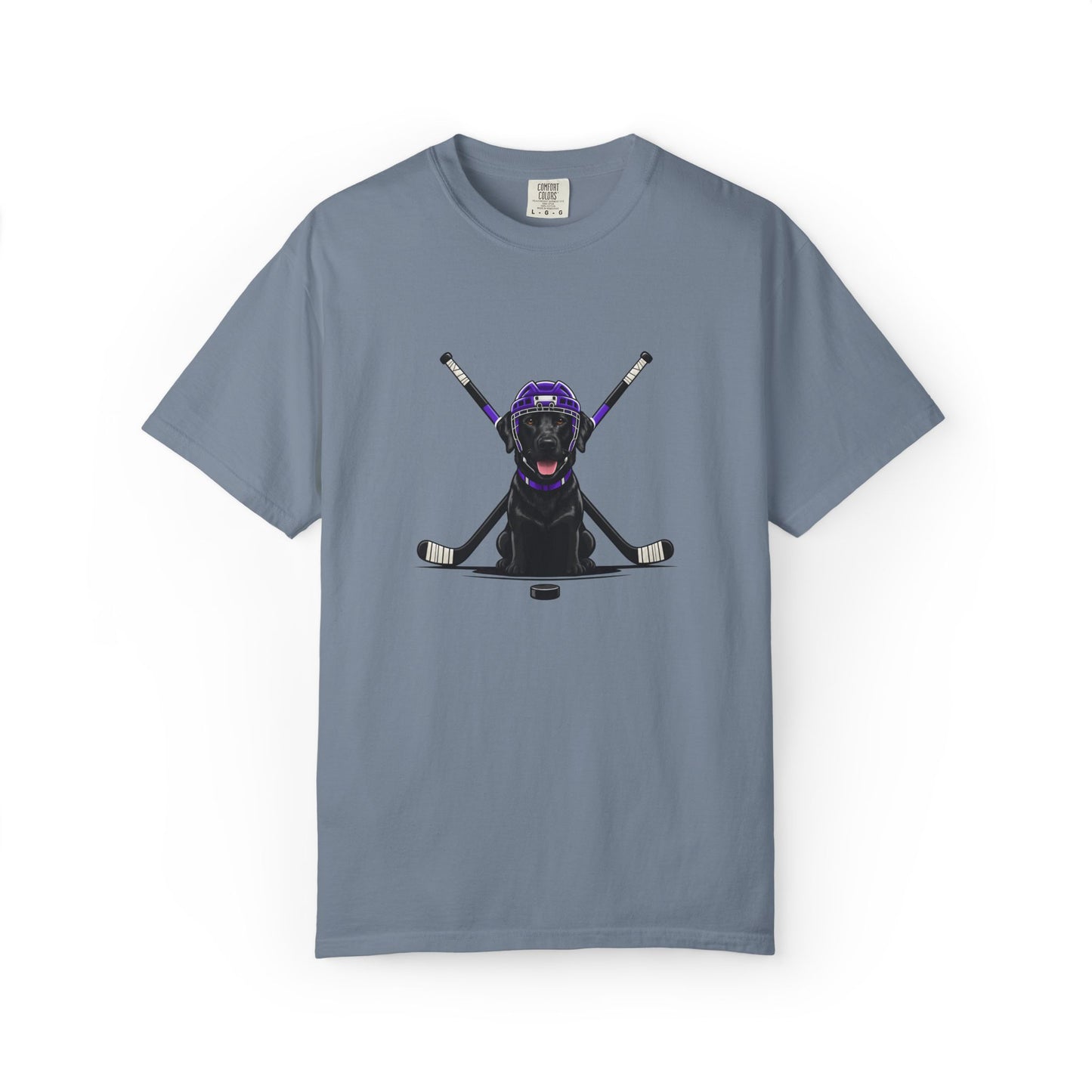 Ice Hounds Black Labrador (Purple Helmet) Hockey Tee
