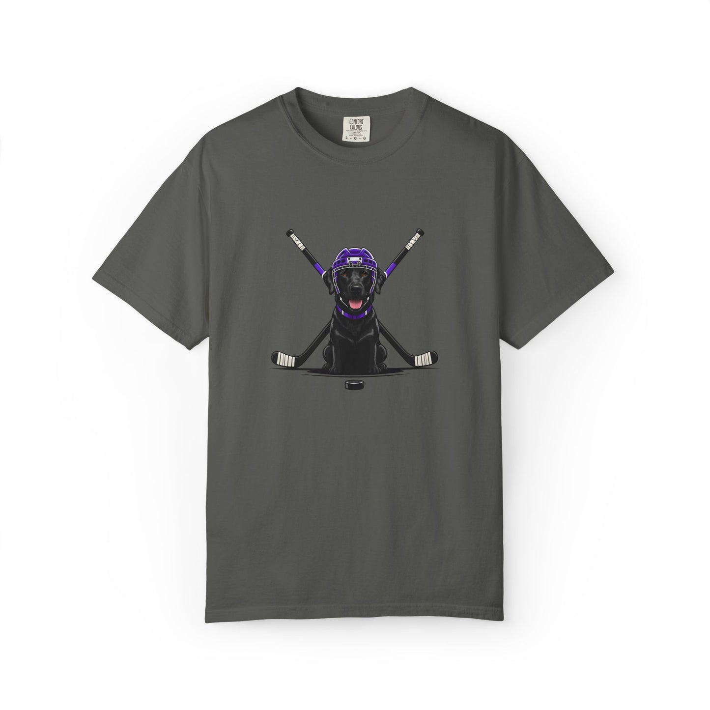Ice Hounds Black Labrador (Purple Helmet) Hockey Tee