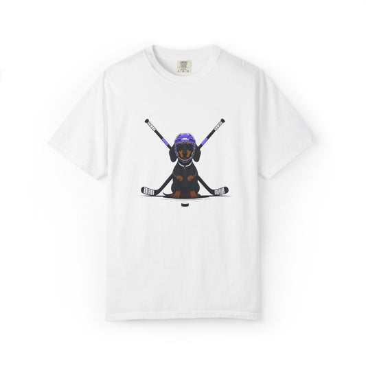 Ice Hounds Dachshund (Purple Helmet) Hockey Tee