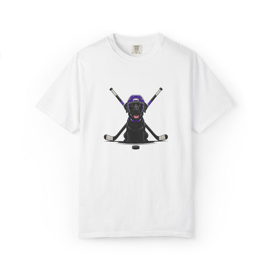 Ice Hounds Black Labrador (Purple Helmet) Hockey Tee