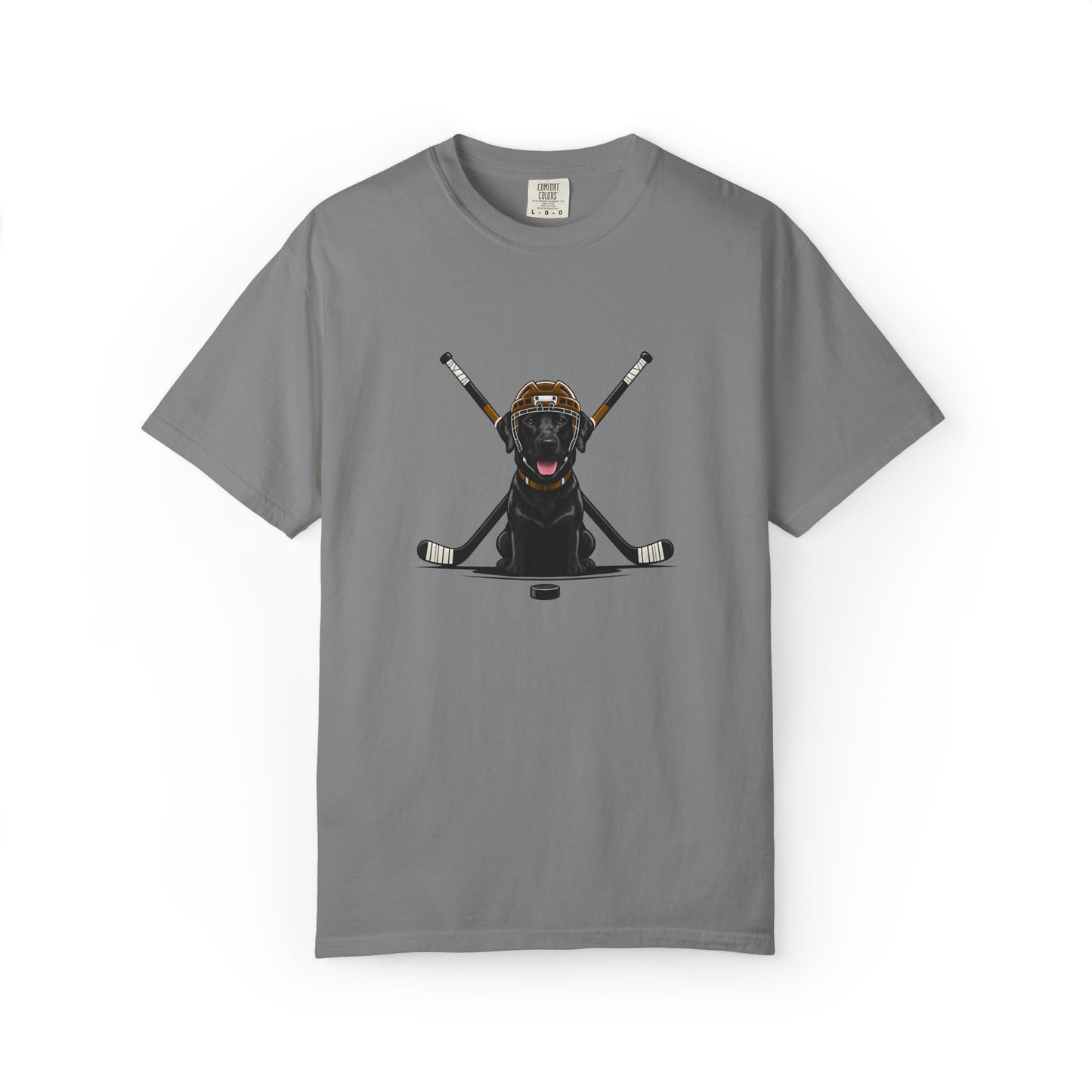 Ice Hounds Black Labrador (Orange Helmet) Hockey Tee