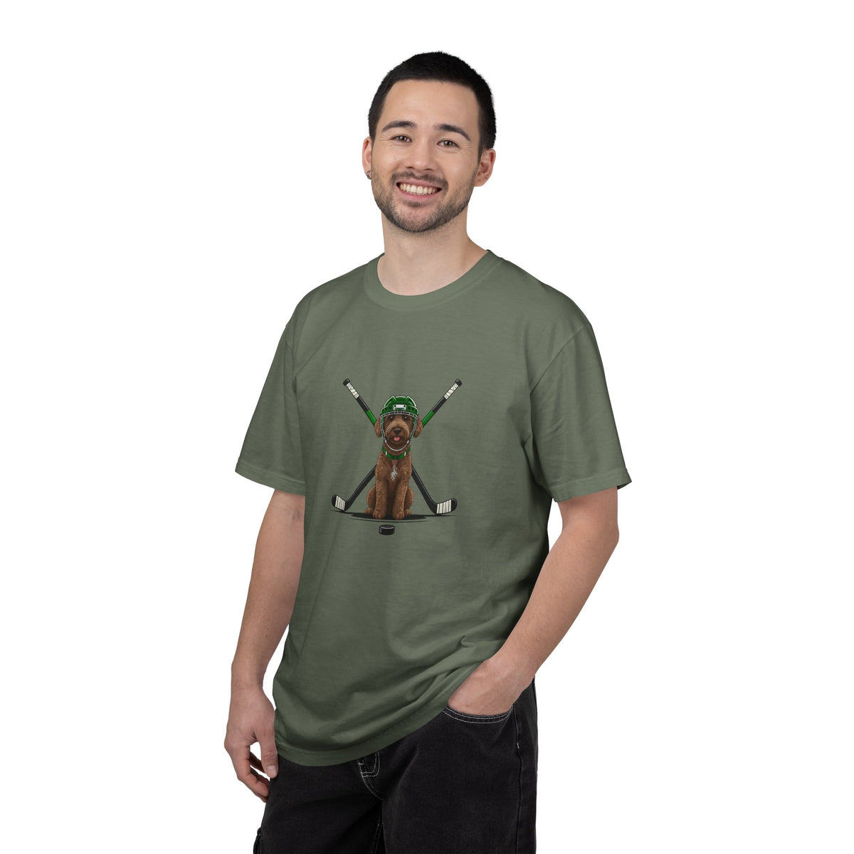 Ice Hounds Australian Labradoodle (Green Helmet) Hockey Tee