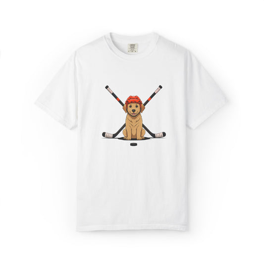 Ice Hounds Golden Retriever (Red Helmet) Hockey Tee
