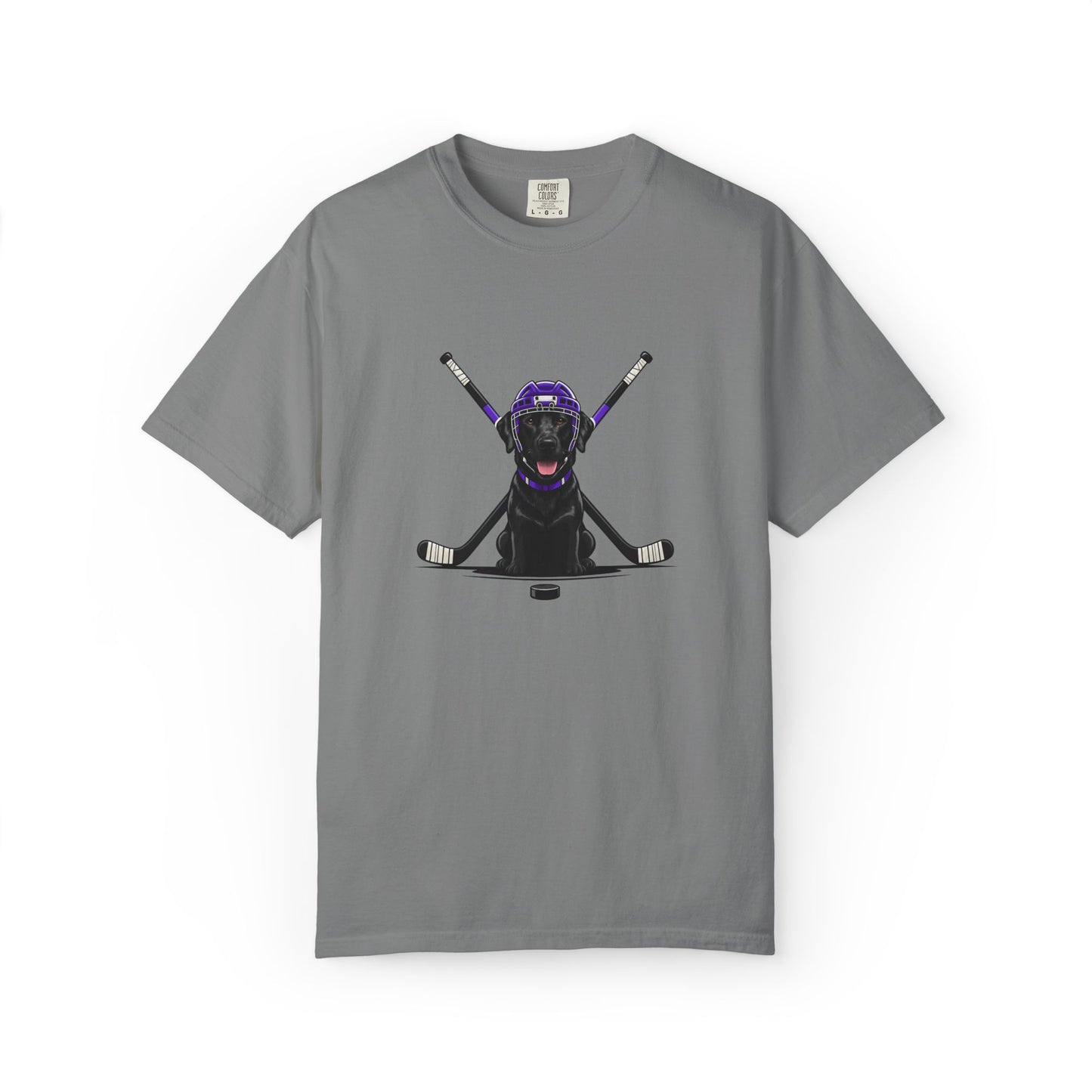 Ice Hounds Black Labrador (Purple Helmet) Hockey Tee