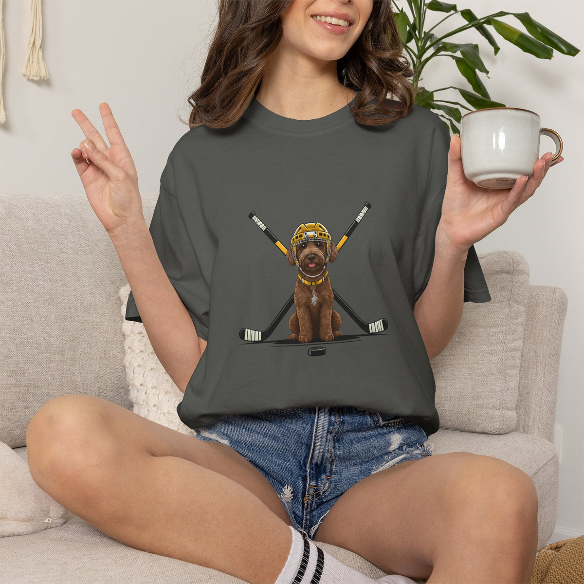 Ice Hounds Australian Labradoodle (Yellow Helmet) Hockey Tee