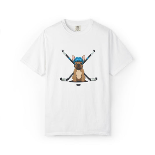 Ice Hounds French Bulldog (Teal Helmet) Hockey Tee