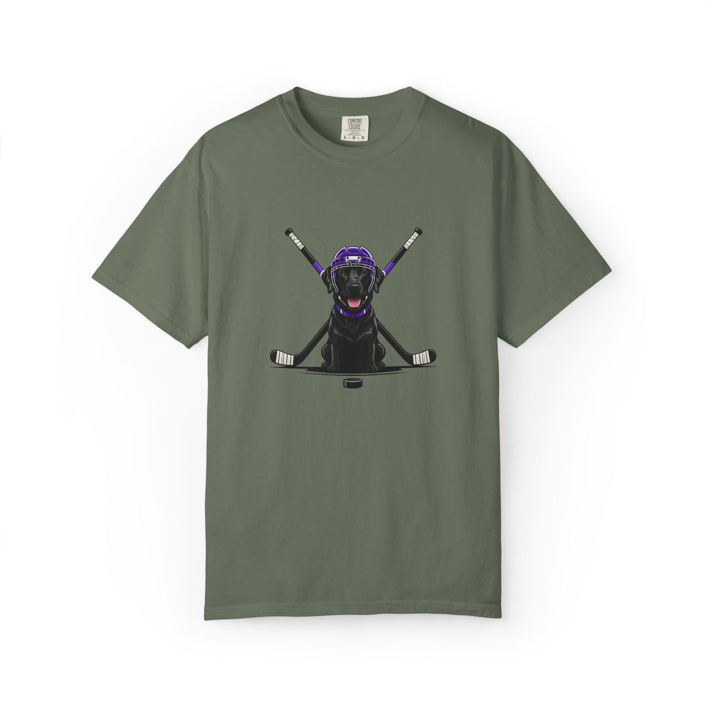 Ice Hounds Black Labrador (Purple Helmet) Hockey Tee