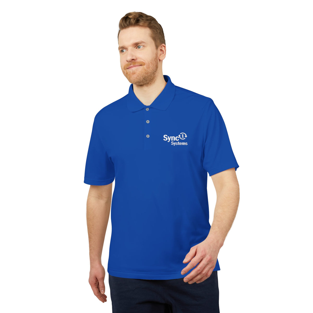 Blue Performance Polo - Sync 1 Systems Logo Shirt
