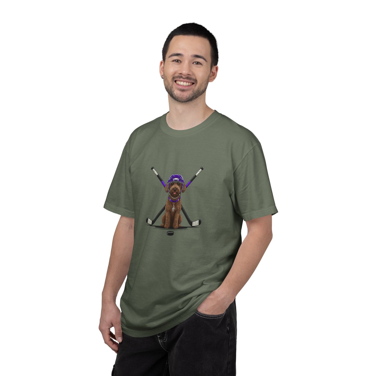 Ice Hounds Australian Labradoodle (Purple Helmet) Hockey Tee