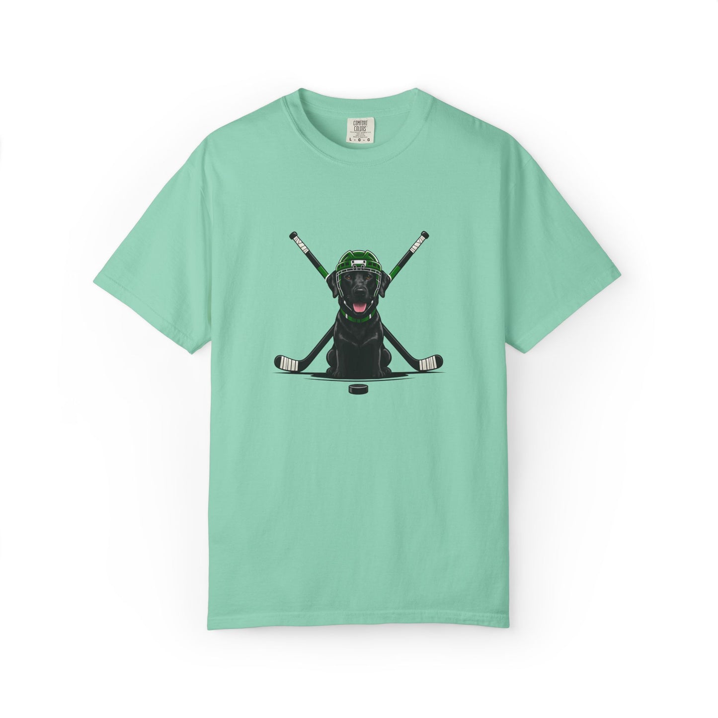 Ice Hounds Black Labrador (Green Helmet) Hockey Tee