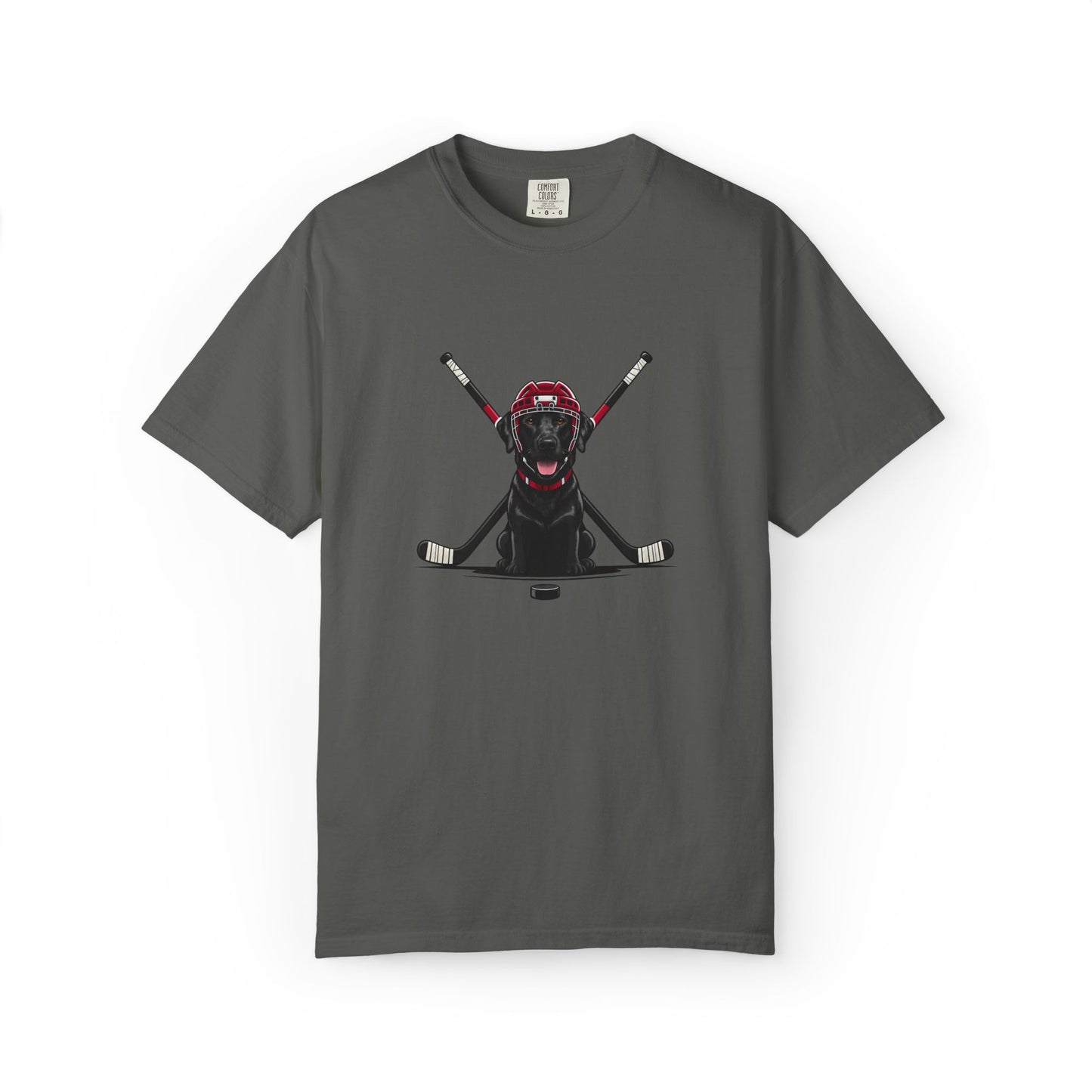 Ice Hounds Black Labrador (Red Helmet) Hockey Tee