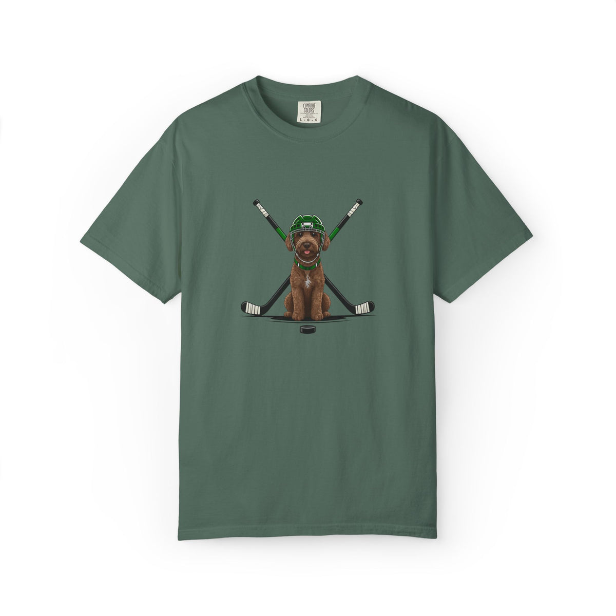 Ice Hounds Australian Labradoodle (Green Helmet) Hockey Tee