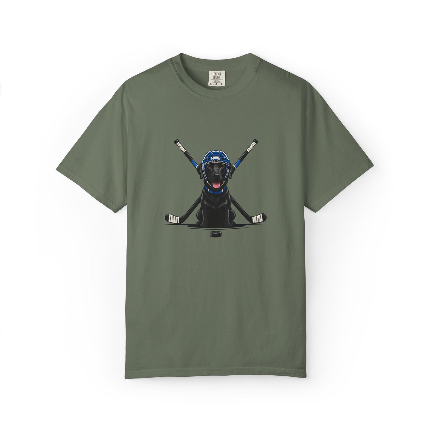 Ice Hounds Black Labrador (Blue Helmet) Hockey Tee