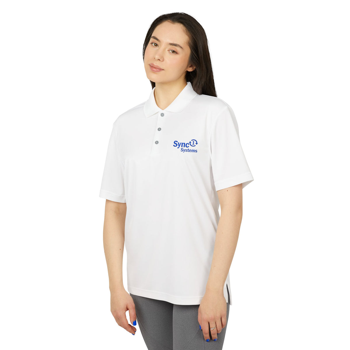 White Performance Polo - Sync 1 Systems Logo Shirt