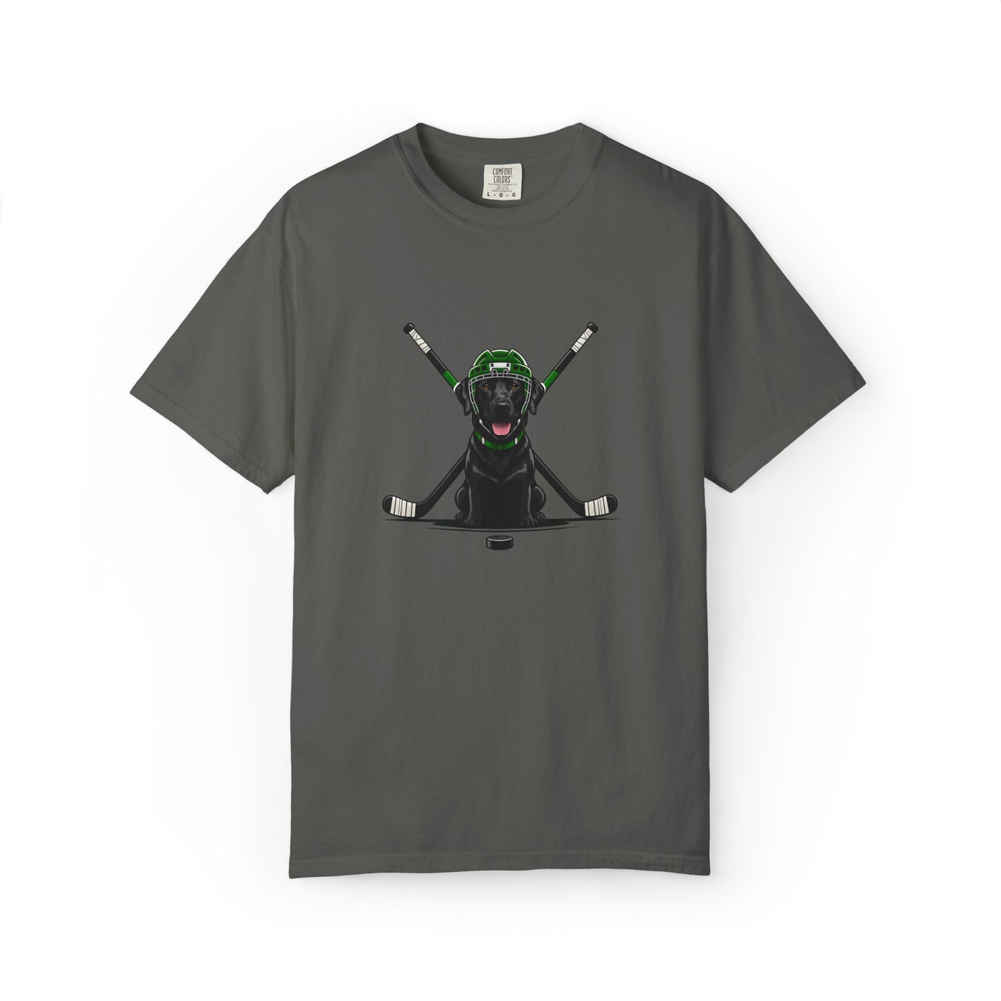 Ice Hounds Black Labrador (Green Helmet) Hockey Tee