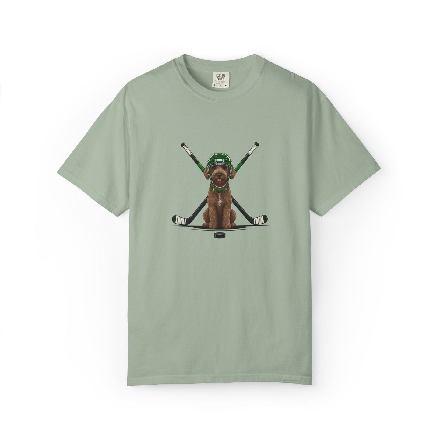 Ice Hounds Australian Labradoodle (Green Helmet) Hockey Tee