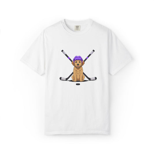 Ice Hounds Golden Retriever (Purple Helmet) Hockey Tee