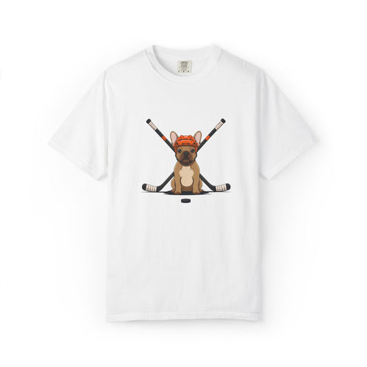 Ice Hounds French Bulldog (Orange Helmet) Hockey Tee