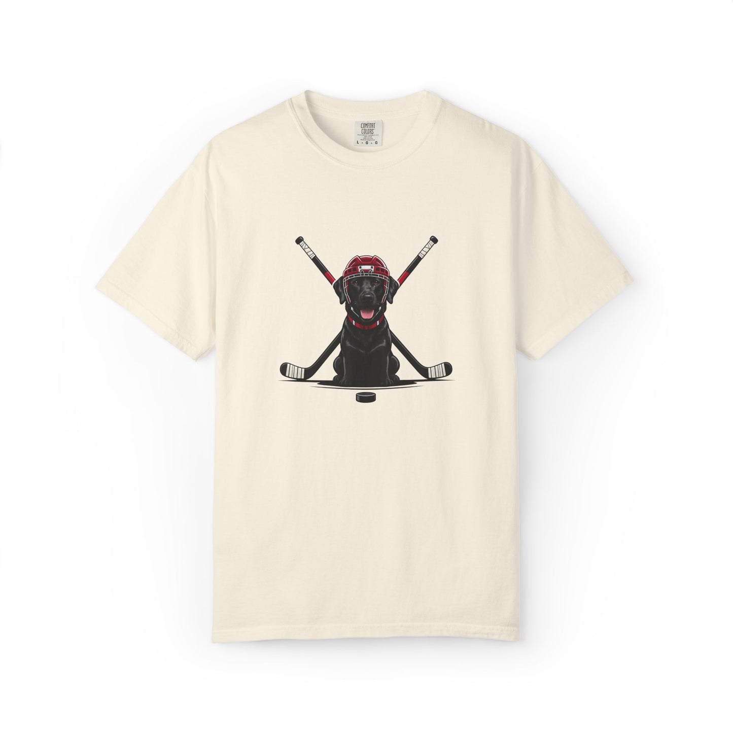 Ice Hounds Black Labrador (Red Helmet) Hockey Tee
