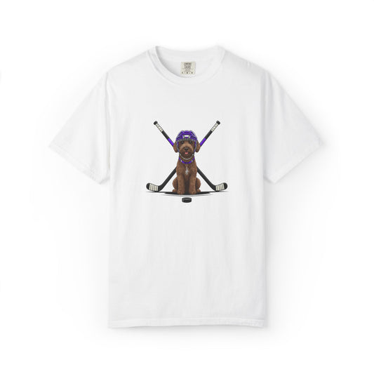 Ice Hounds Australian Labradoodle (Purple Helmet) Hockey Tee