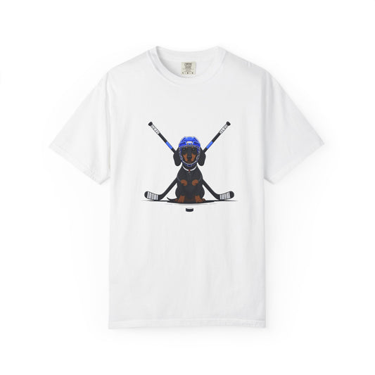 Ice Hounds Dachshund (Blue Helmet) Hockey Tee