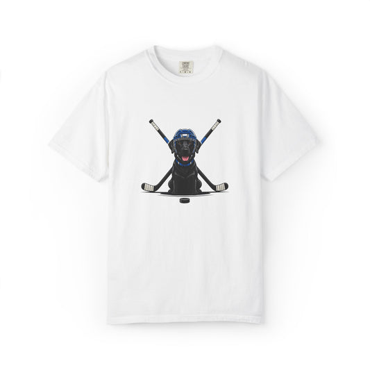 Ice Hounds Black Labrador (Blue Helmet) Hockey Tee
