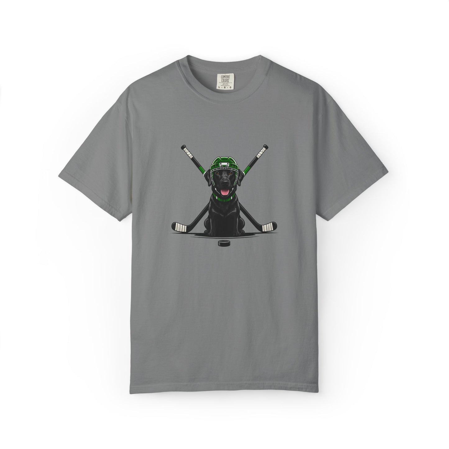 Ice Hounds Black Labrador (Green Helmet) Hockey Tee