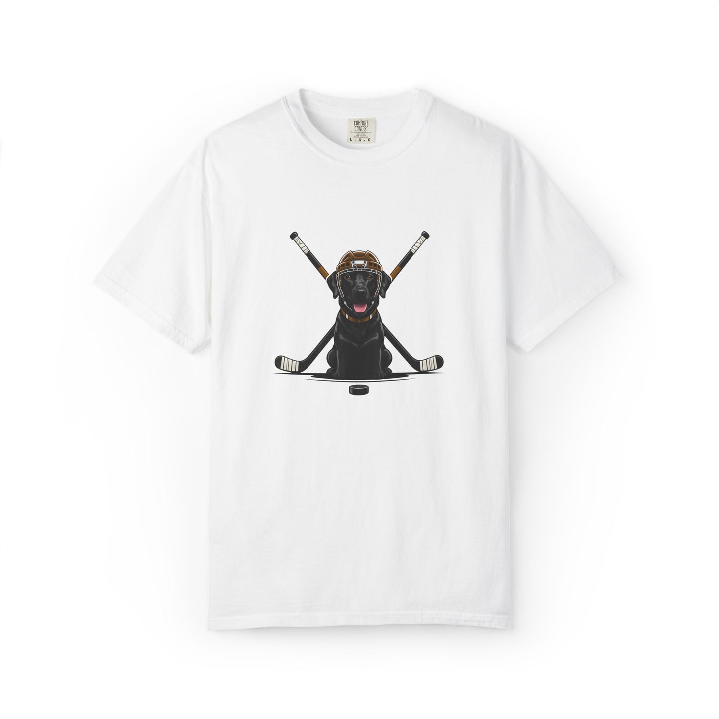 Ice Hounds Black Labrador (Orange Helmet) Hockey Tee