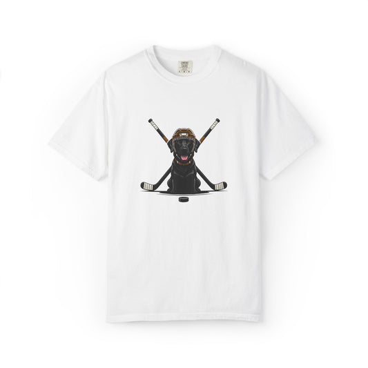 Ice Hounds Black Labrador (Orange Helmet) Hockey Tee