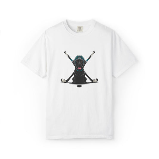 Ice Hounds Black Labrador (Teal Helmet) Hockey Tee