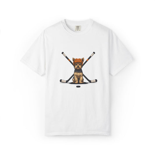 Ice Hounds Yorkshire Terrier (Orange Helmet) Hockey Tee