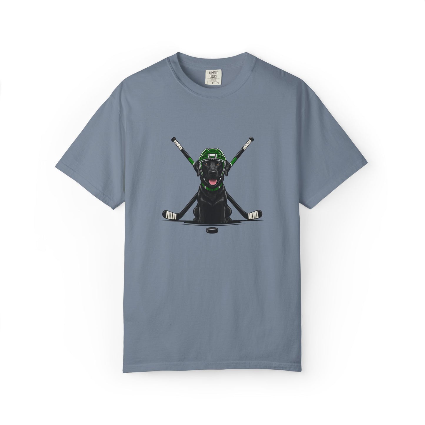 Ice Hounds Black Labrador (Green Helmet) Hockey Tee