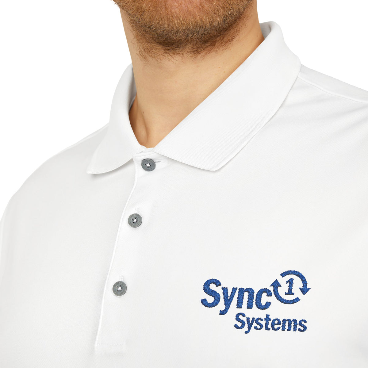 White Performance Polo - Sync 1 Systems Logo Shirt
