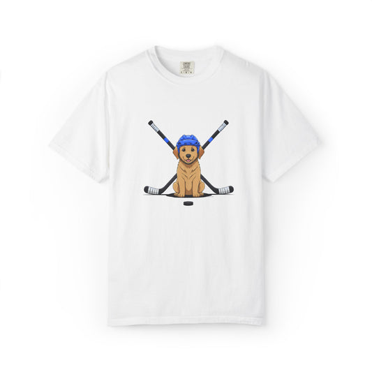 Ice Hounds Golden Retriever (Blue Helmet) Hockey Tee