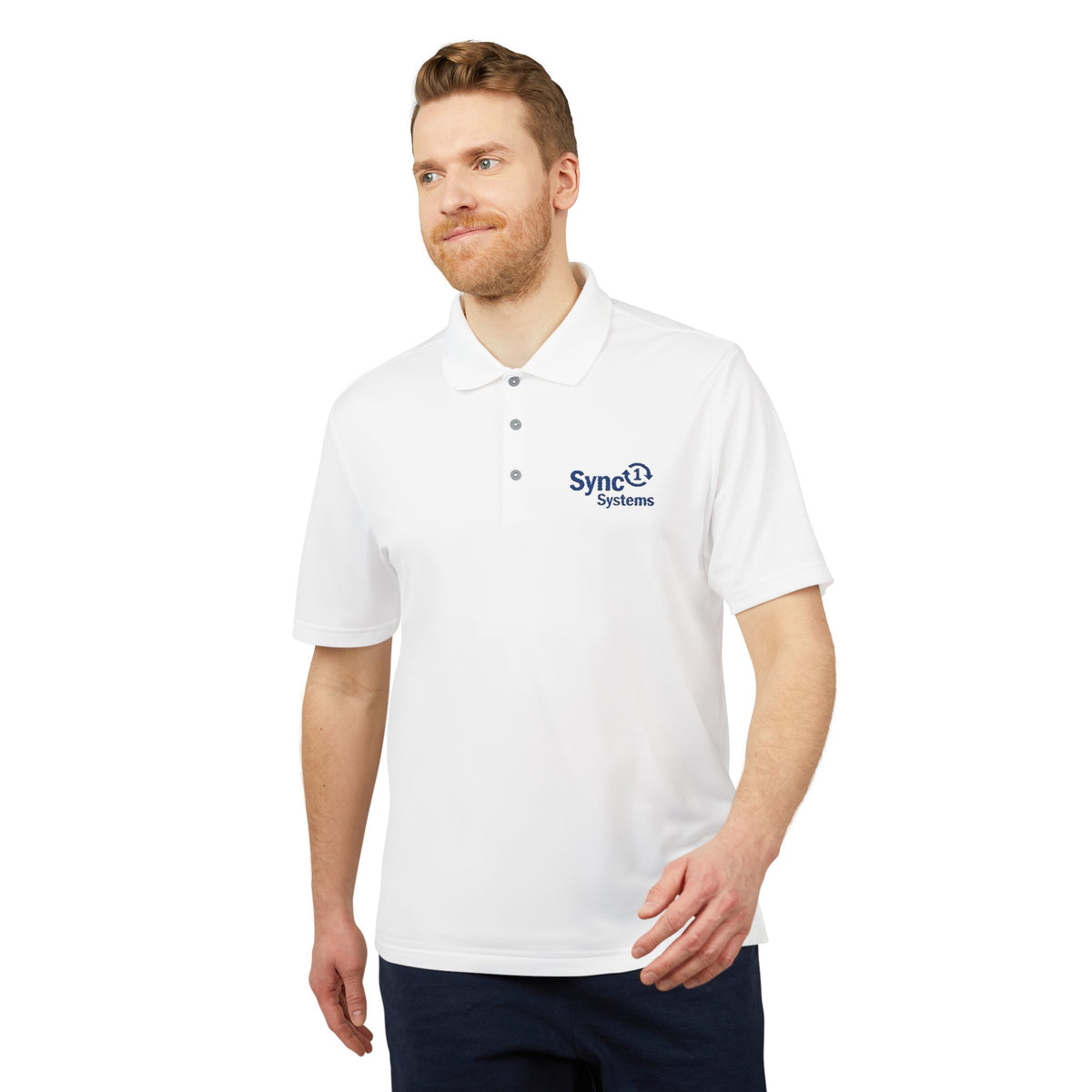 White Performance Polo - Sync 1 Systems Logo Shirt