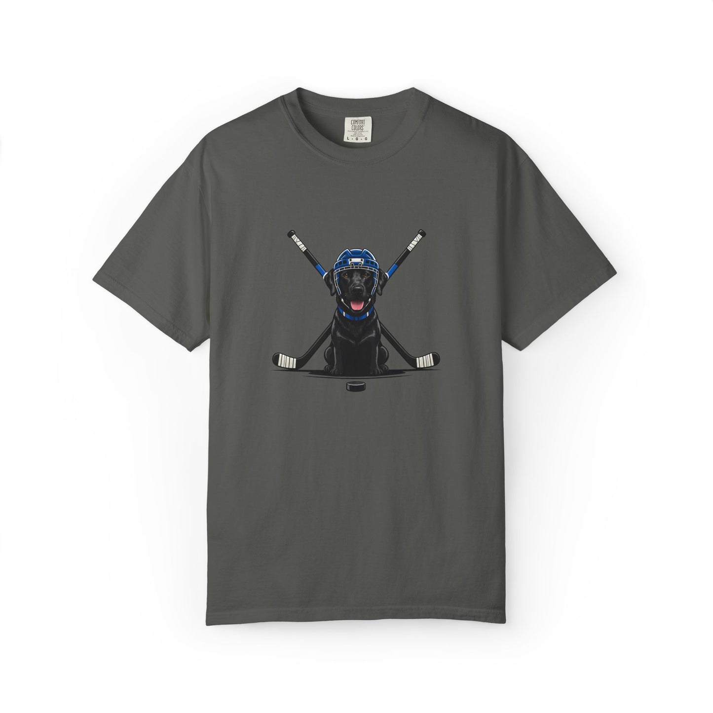 Ice Hounds Black Labrador (Blue Helmet) Hockey Tee