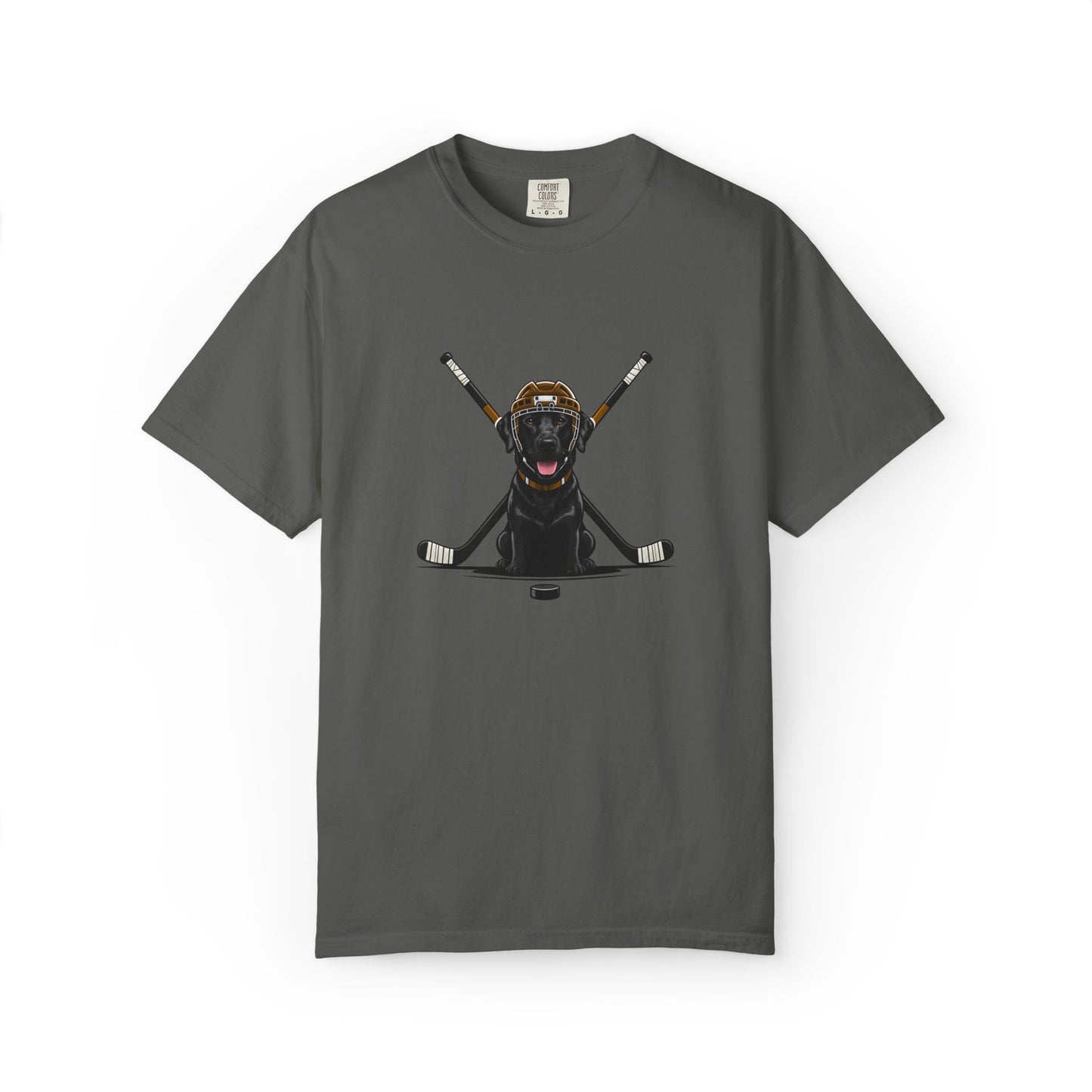 Ice Hounds Black Labrador (Orange Helmet) Hockey Tee