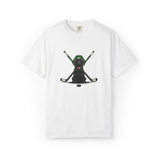 Ice Hounds Black Labrador (Green Helmet) Hockey Tee