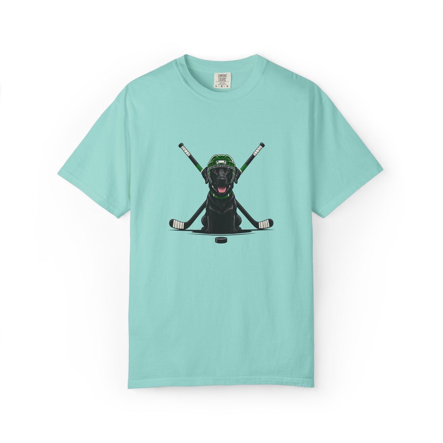 Ice Hounds Black Labrador (Green Helmet) Hockey Tee