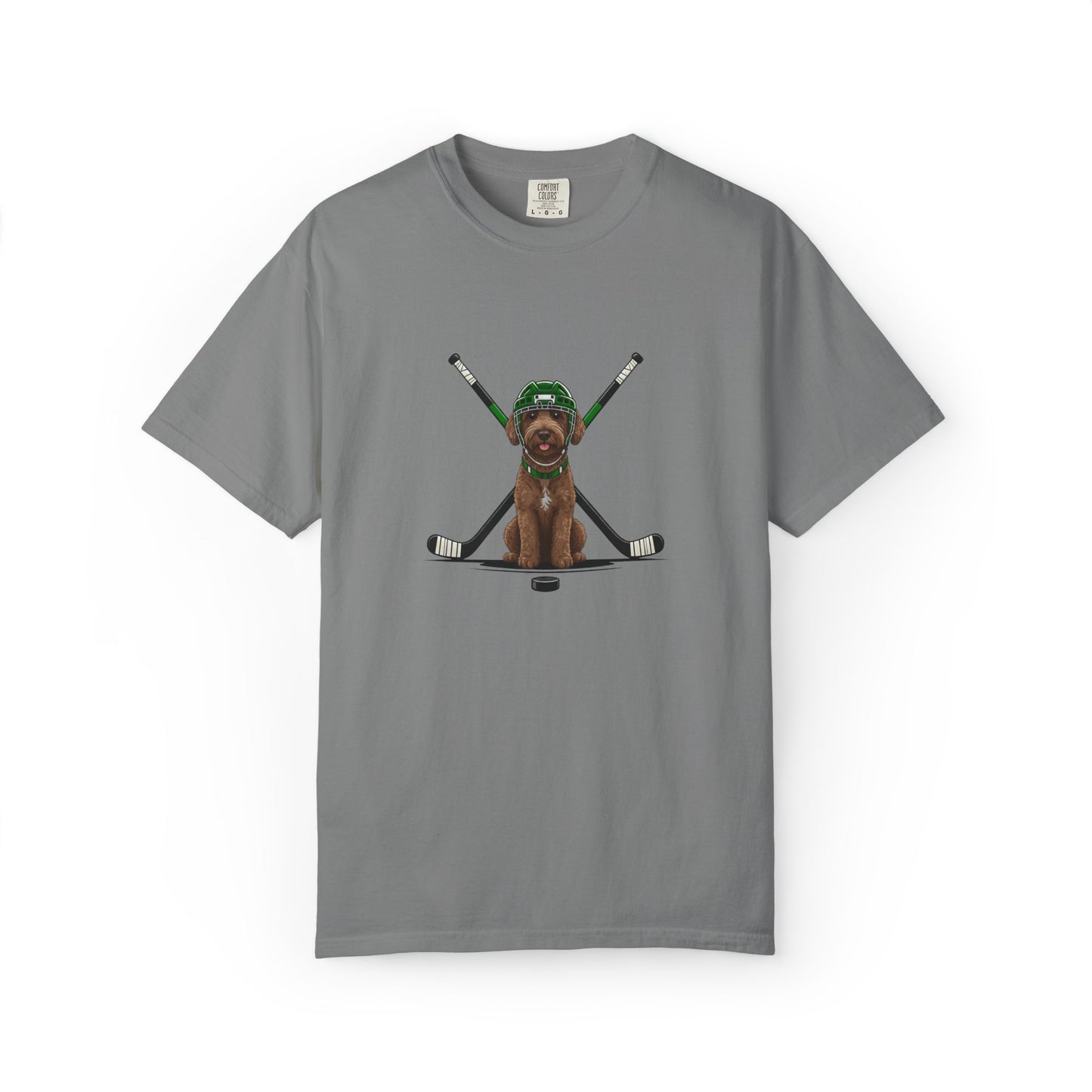 Ice Hounds Australian Labradoodle (Green Helmet) Hockey Tee