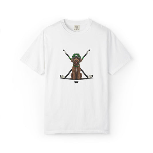 Ice Hounds Australian Labradoodle (Green Helmet) Hockey Tee