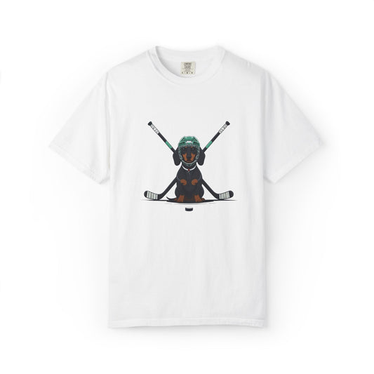 Ice Hounds Dachshund (Teal Helmet) Hockey Tee